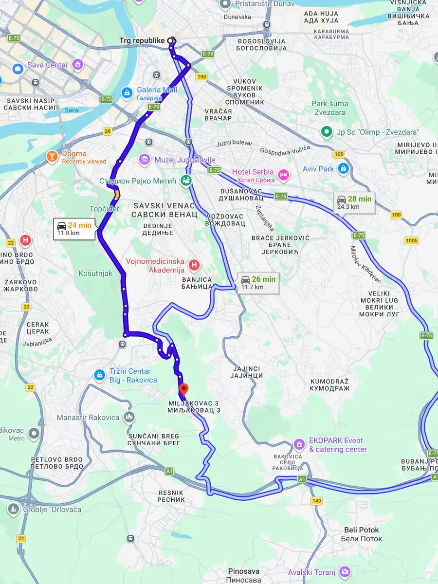 Mapa do centra grada